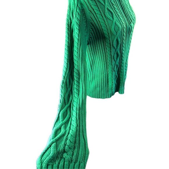 Chaps Green vintage cable knit 3/4 gold zip mock turtleneck sweater size M - Picture 7 of 12